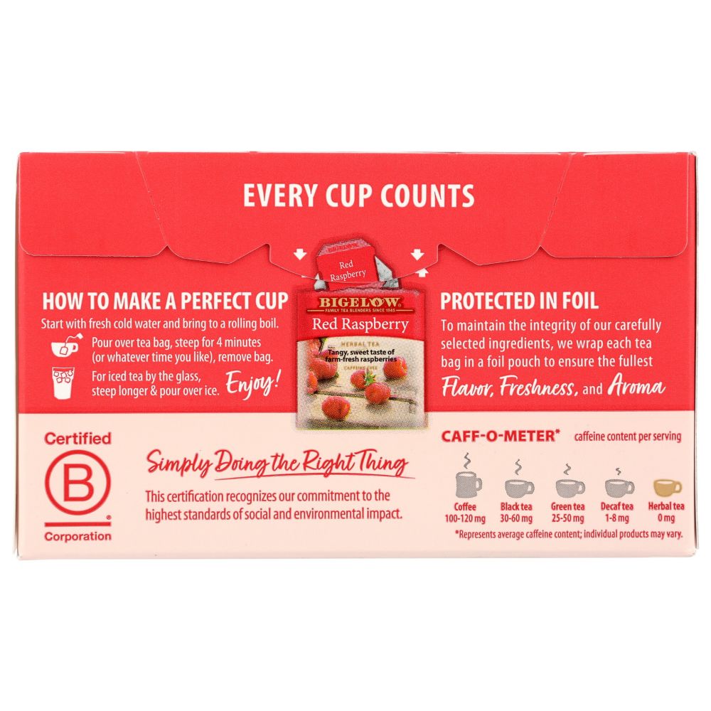 BIGELOW: Red Raspberry Herbal Tea 20Bg, 1.18 oz - SMART GREENS