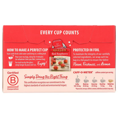 BIGELOW: Red Raspberry Herbal Tea 20Bg, 1.18 oz - SMART GREENS