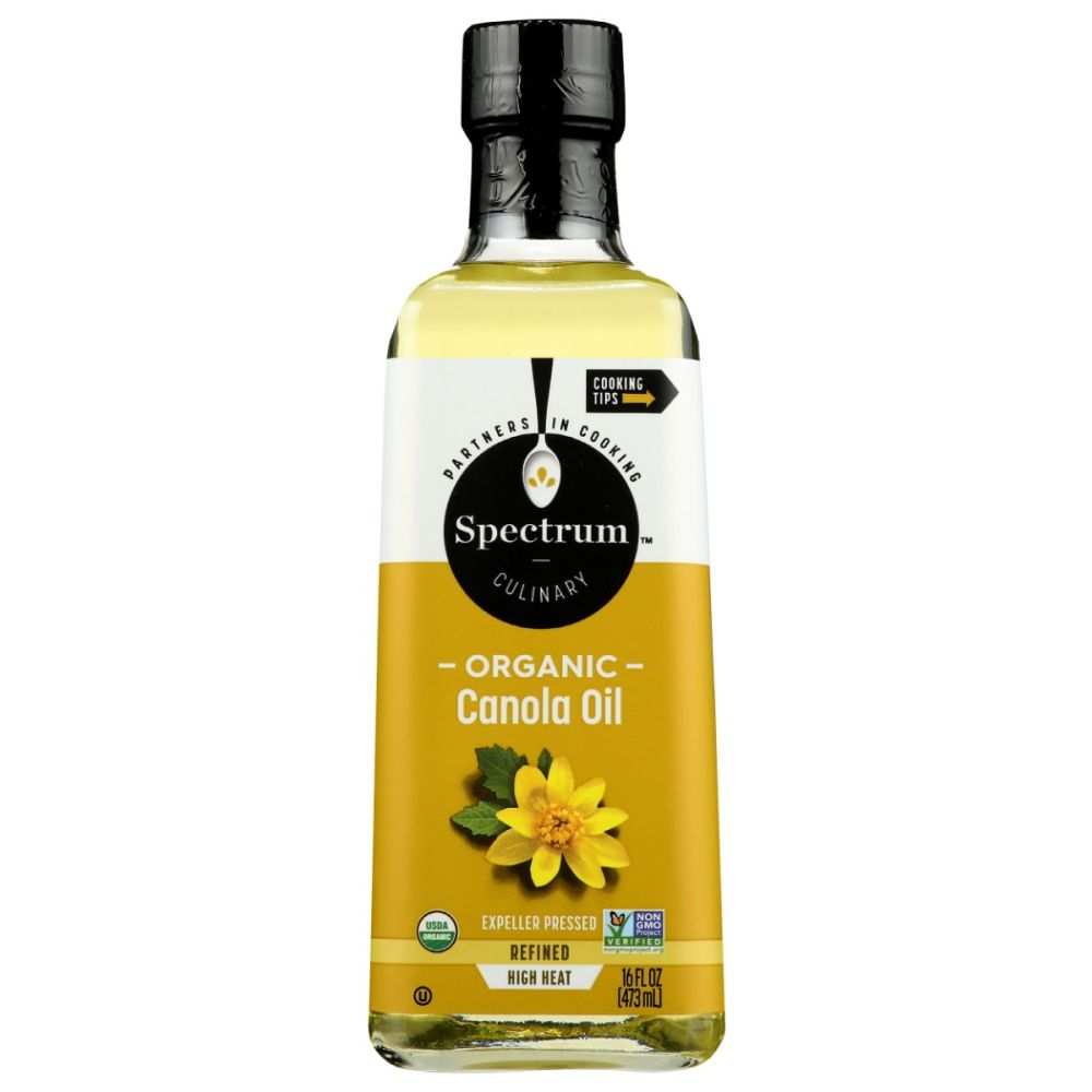 Spectrum Naturals Organic Canola Oil Refined 16 oz bottle for high heat cooking and healthy Omega 3 fats