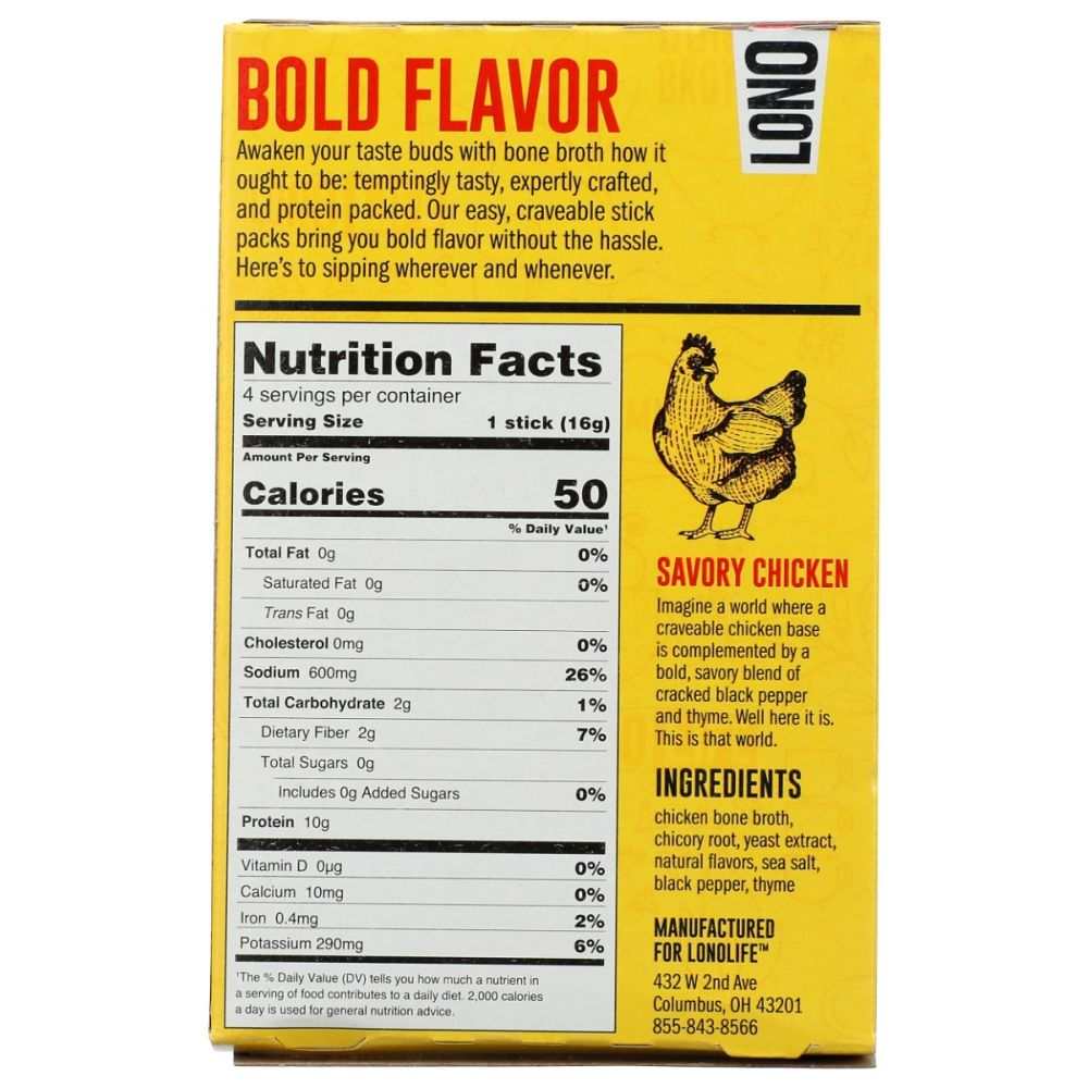LONOLIFE Savory Chicken Bone Broth Stick 4Pk with cracked black pepper and thyme flavor