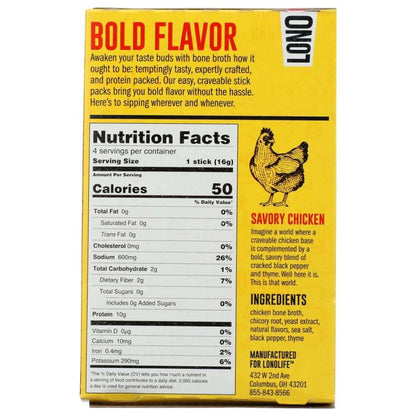 LONOLIFE Savory Chicken Bone Broth Stick 4Pk with cracked black pepper and thyme flavor