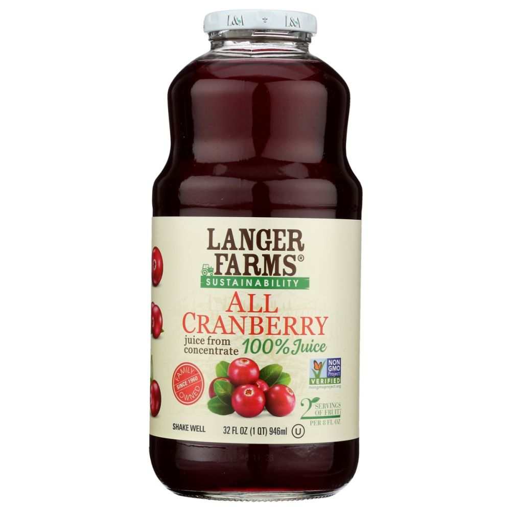 L & A Juice All Cranberry Juice 32oz bottle with natural cranberry flavor and no added sugars