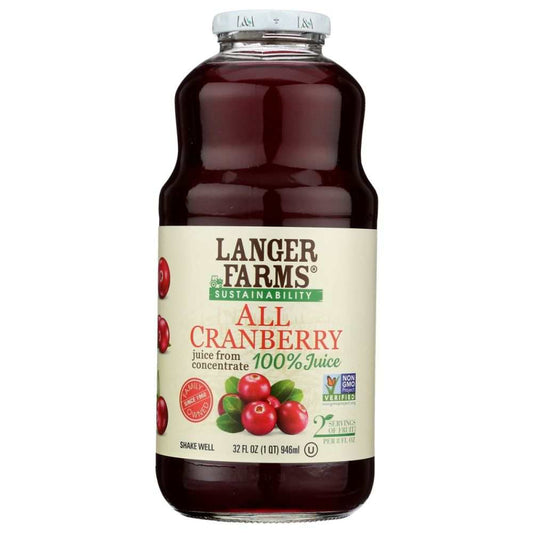L & A Juice All Cranberry Juice 32oz bottle with natural cranberry flavor and no added sugars