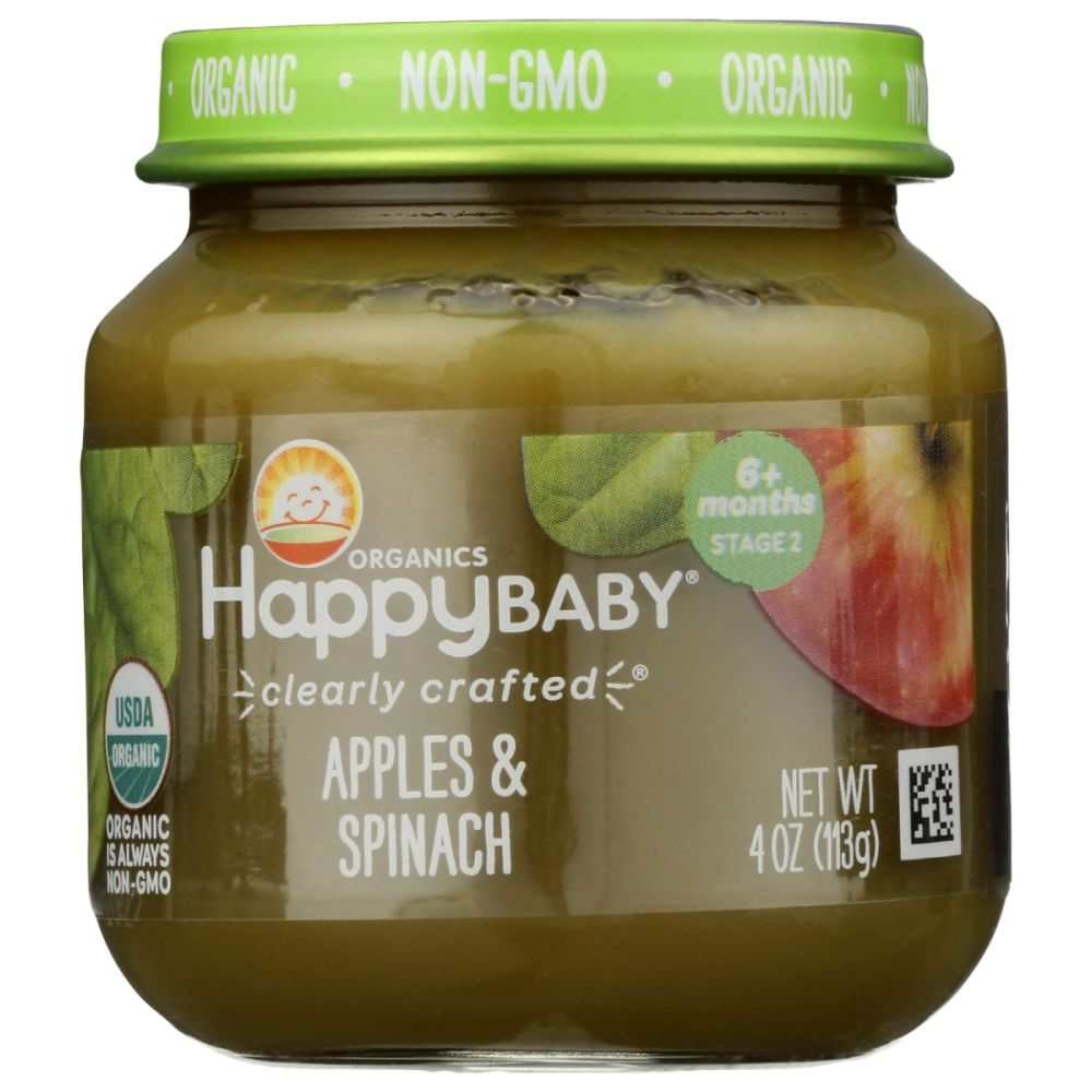 HAPPY BABY organic apples and spinach jar baby food puree 4 oz