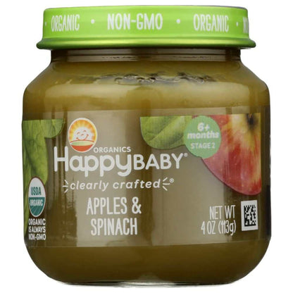 HAPPY BABY organic apples and spinach jar baby food puree 4 oz