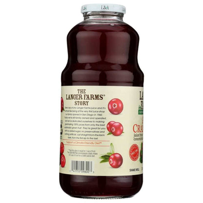 L & A All Cranberry Juice 32oz bottle made from 100% USA grown fresh cranberries