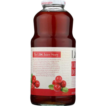 L & A JUICE Cranberry Delight Juice bottle with no added sugar or preservatives