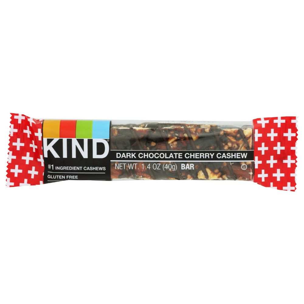 KIND Dark Chocolate Cherry Cashew Nut Bars 1.4 oz package with chocolate, cherry, and cashew ingredients