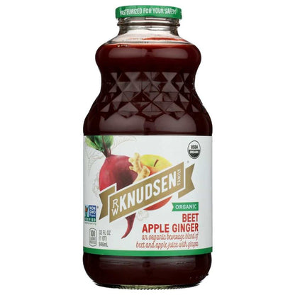 KNUDSEN Organic Beet Apple Ginger Juice 32oz bottle, certified organic cold-pressed wellness beverage