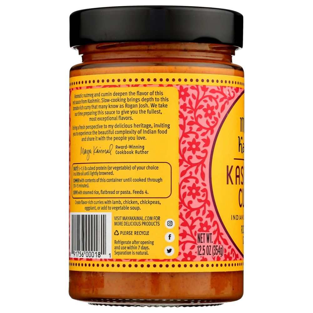 MAYA KAIMAL Kashmiri Curry Indian Simmer Sauce 12.5 oz jar with rich tomato and spice blend