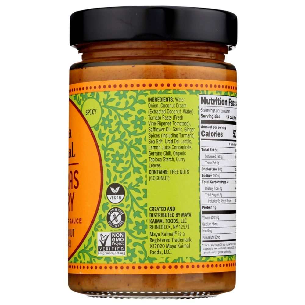 MAYA KAIMAL Madras Curry Indian Simmer Sauce 12.5 oz with black pepper coriander coconut milk and curry leaves