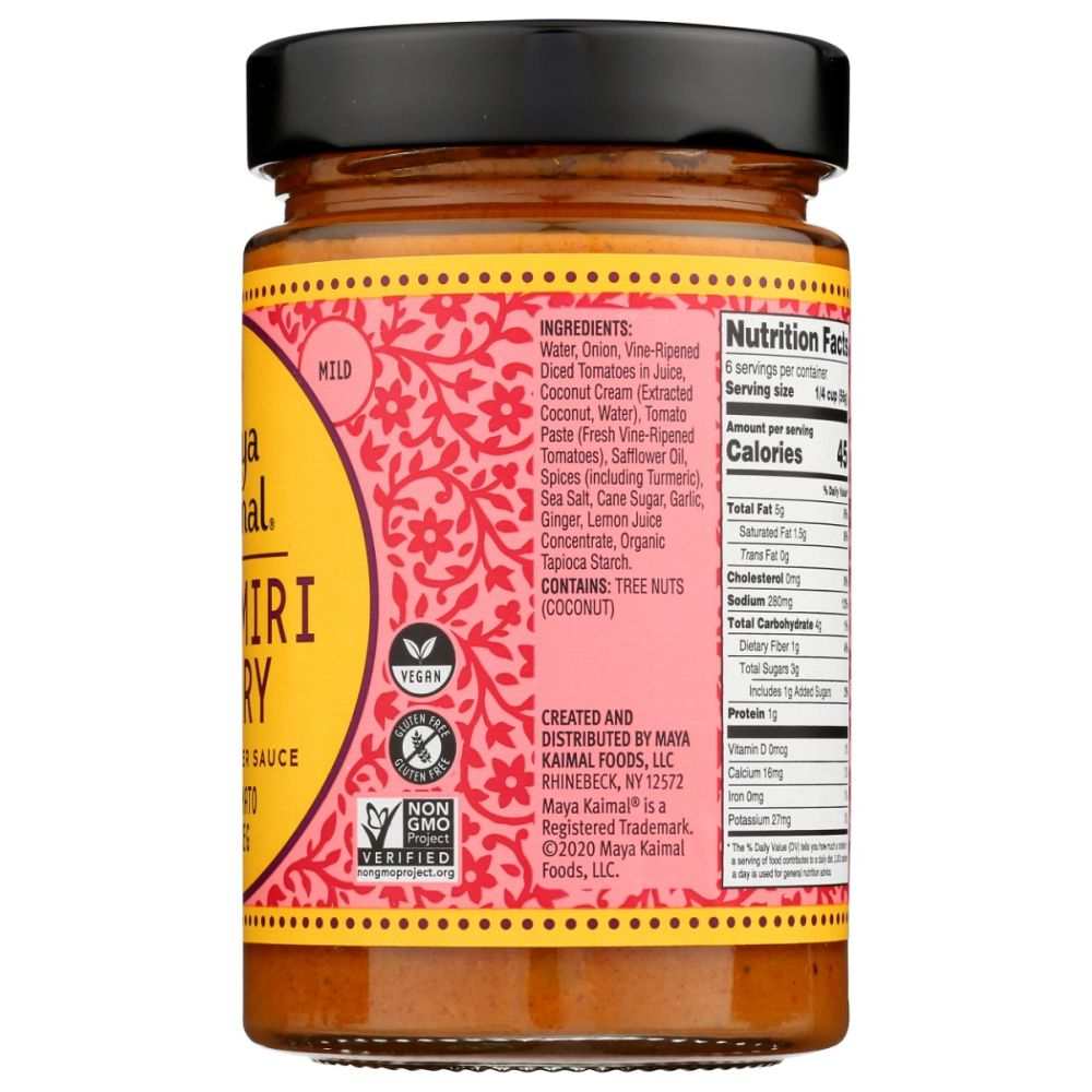 MAYA KAIMAL Kashmiri Curry Indian Simmer Sauce 12.5 oz bottle with tomato-based Rogan Josh flavor