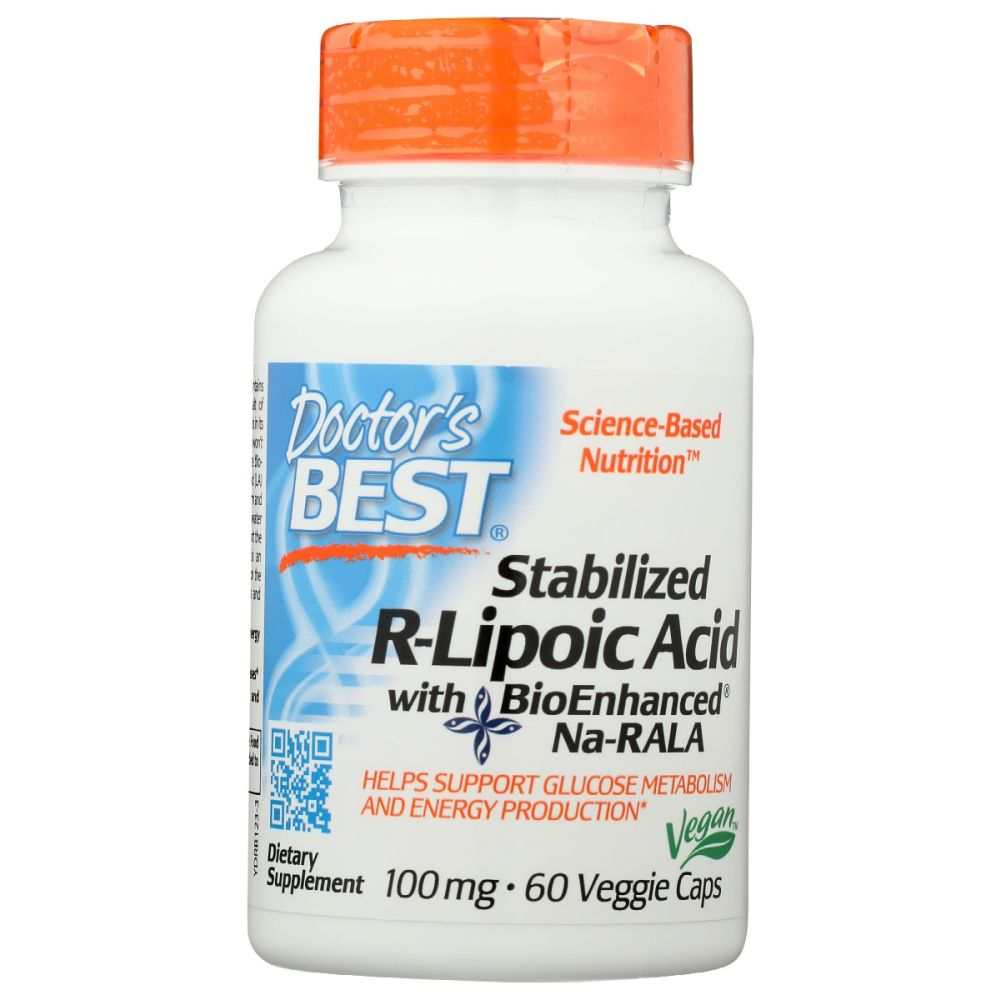 Doctor's Best Stabilized R Lipoic Acid supplement bottle with BioEnhanced Na RALA label