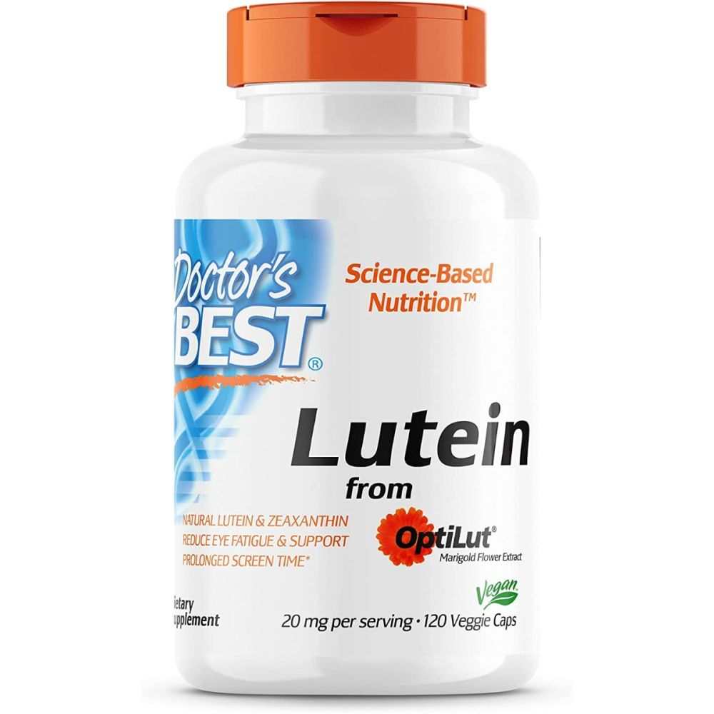 DOCTORS BEST Lutein Optilut 10Mg supplement bottle with natural eye support ingredients