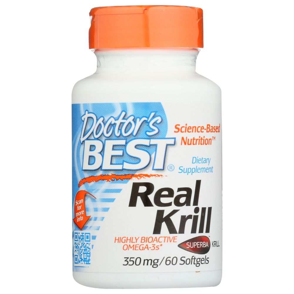 DOCTORS BEST Real Krill 350Mg softgel supplement bottle with omega-3 krill oil for heart and joint health