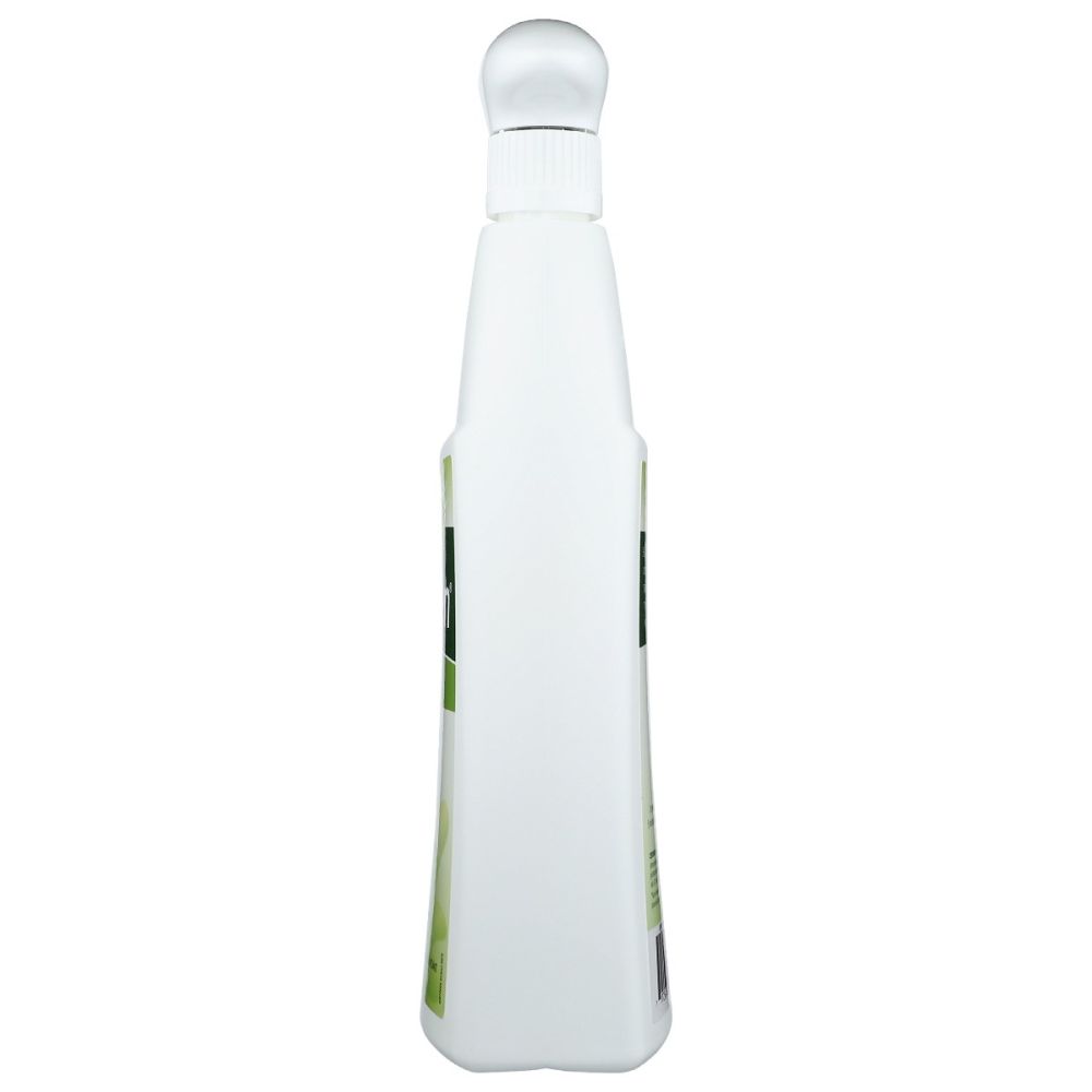White plastic squeeze bottle with rounded cap, photographed from the side on white background