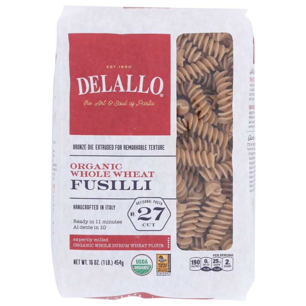 DELALLO: Organic Whole Wheat Fusilli Pasta No.27, 16 oz - SMART GREENS
