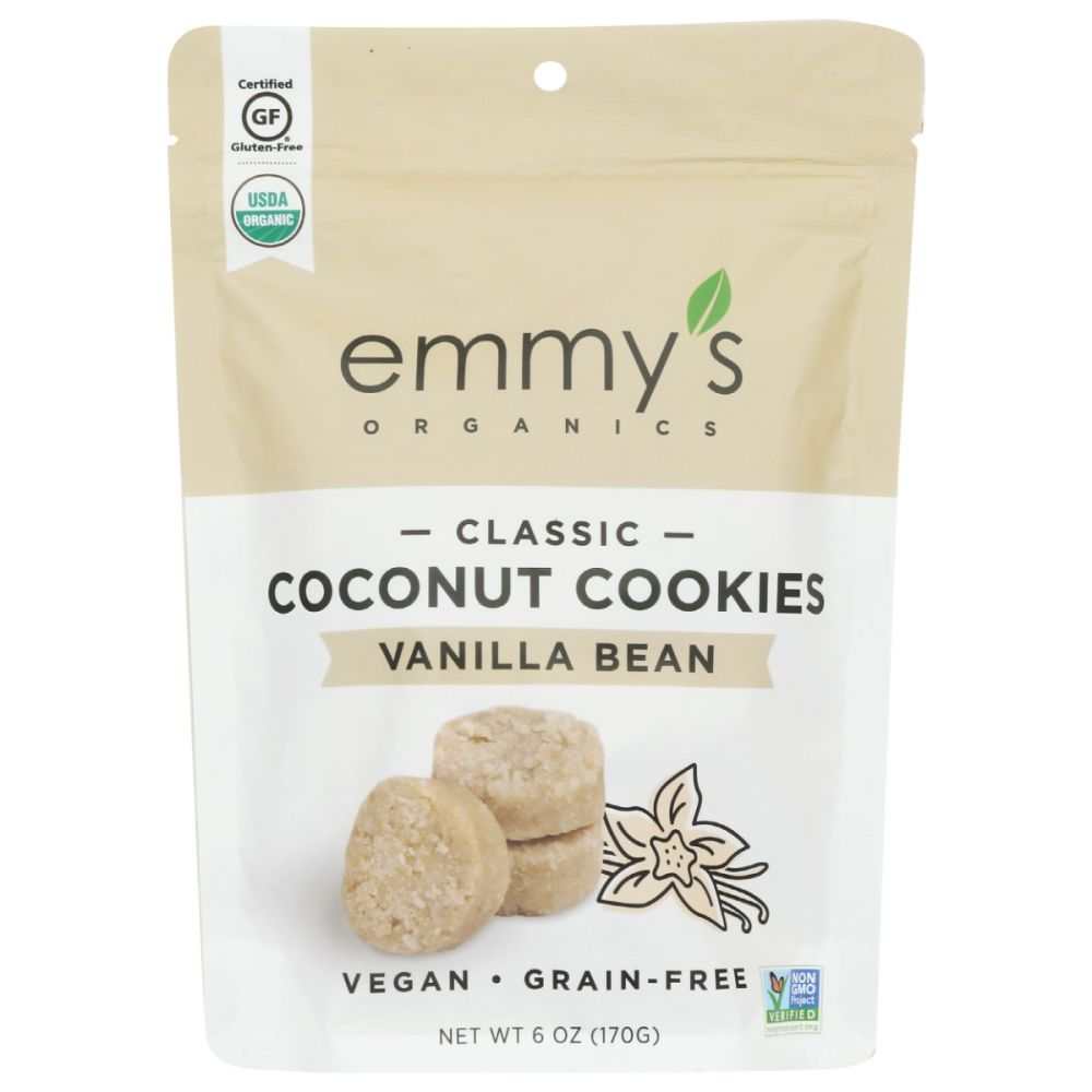 EMMYS ORGANICS Coconut Cookies Vanilla Bean 6 oz organic package