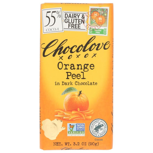 CHOCOLOVE: Orange Peel In Dark Chocolate Bar, 3.2 oz - SMART GREENS