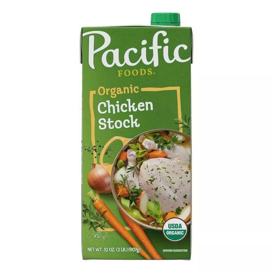 Pacific Foods Organic Chicken Stock 32 oz carton for cooking and marinating