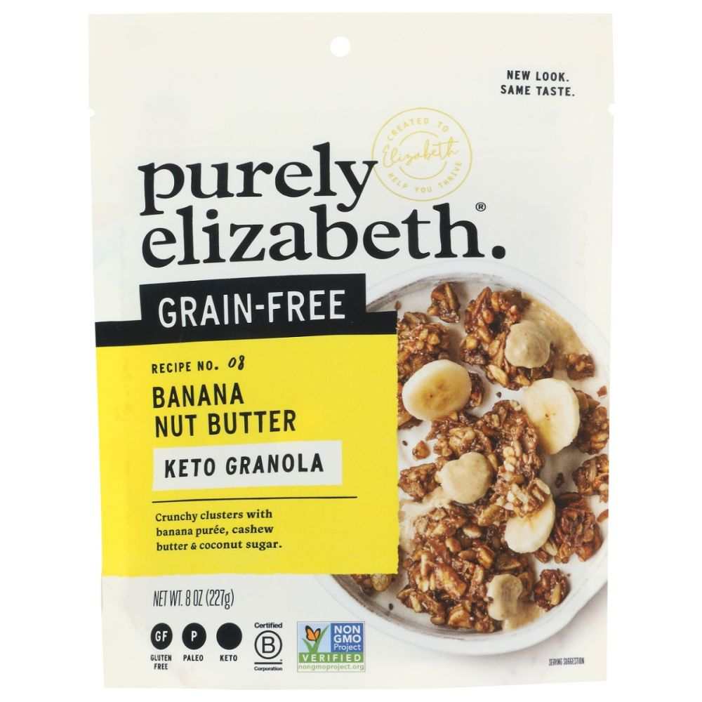 PURELY ELIZABETH Grain-Free Banana Nut Butter Granola with cashews and superfood seeds, 8 oz box