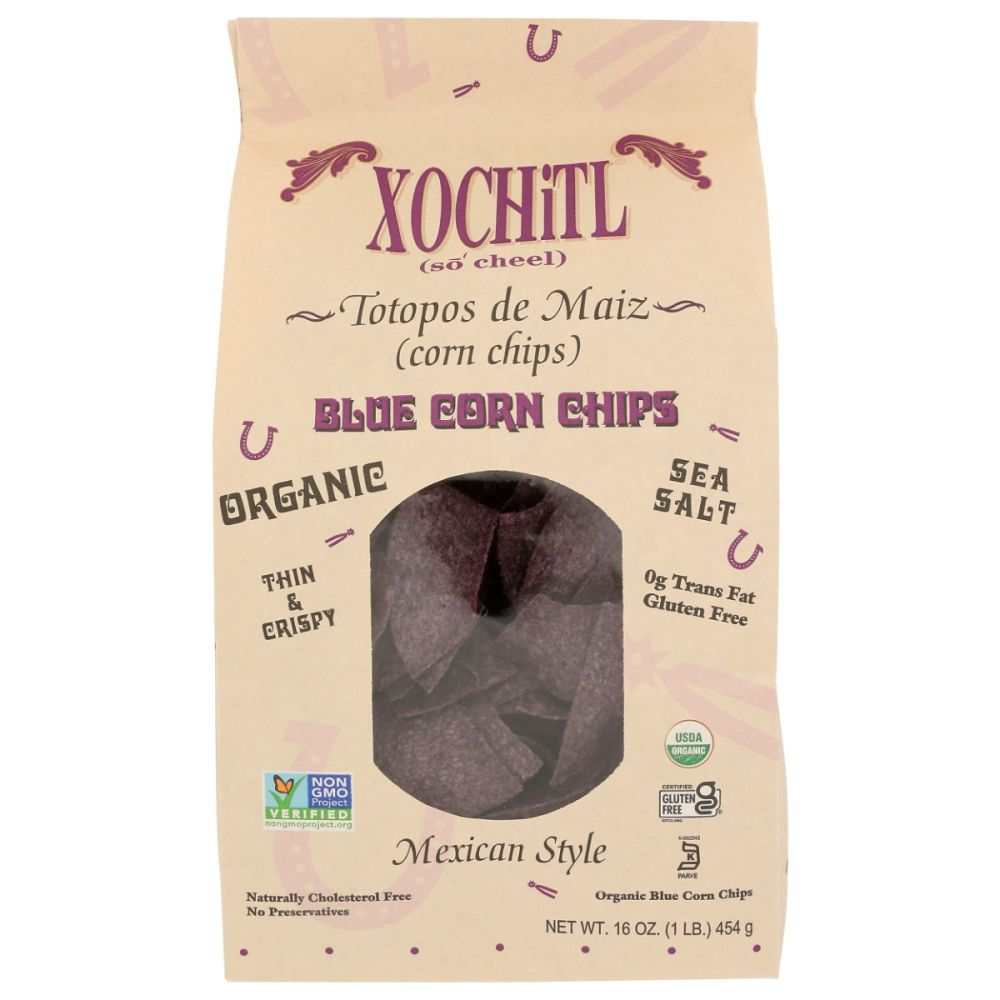 XOCHITL organic blue corn chips 16 oz bag with natural ingredients snack