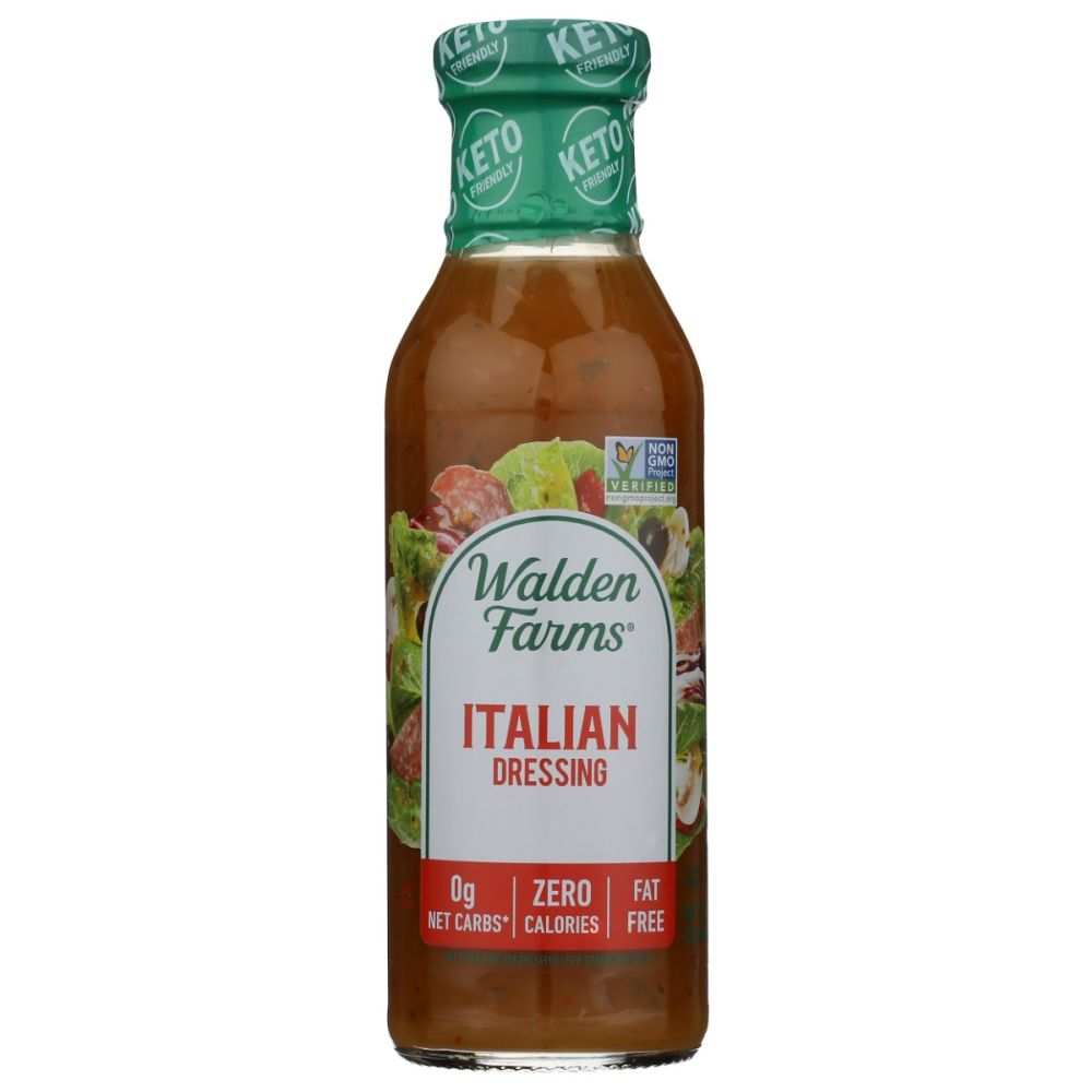 WALDEN FARMS Italian Dressing bottle with herbs and spices label, 12 oz calorie-free salad dressing