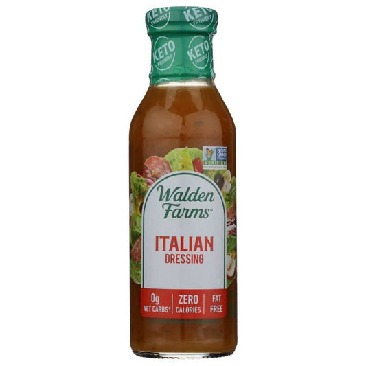WALDEN FARMS Italian Dressing bottle with herbs and spices label, 12 oz calorie-free salad dressing