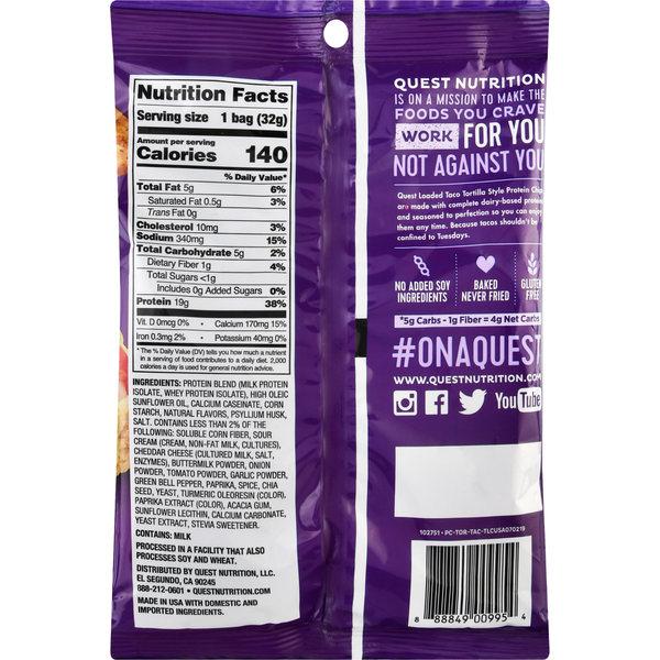 Quest Protein Chips, Loaded Taco Flavor, Tortilla Style