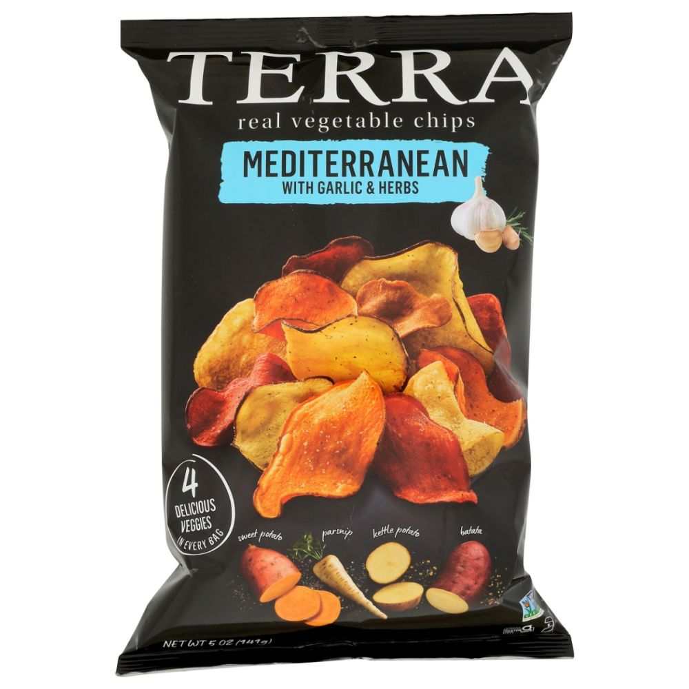 TERRA CHIPS Mediterranean Garlic & Herbs vegetable chips bag, 5oz, gluten-free savory snack