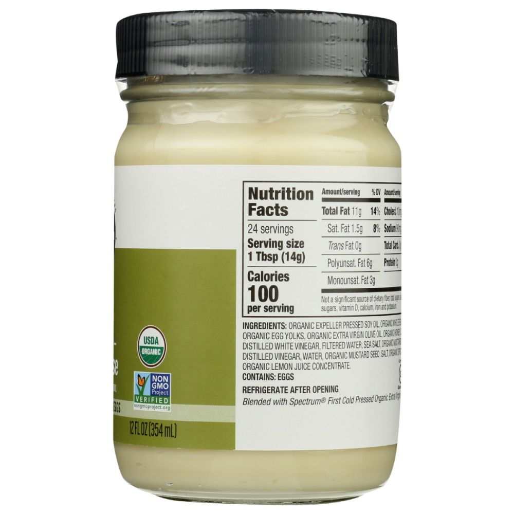 SPECTRUM NATURALS: Organic Mayonnaise with Olive Oil, 12 oz - SMART GREENS