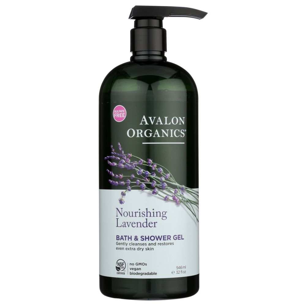 AVALON ORGANICS Lavender Bath and Shower Gel 32 oz with plant-based nourishing formula