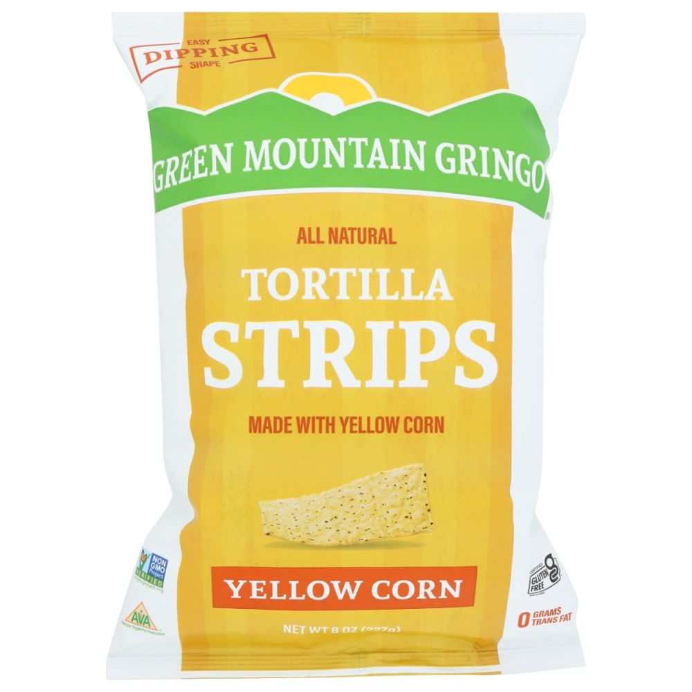 GREEN MOUNTAIN GRINGO yellow corn tortilla strips 8oz bag for snacking and dips