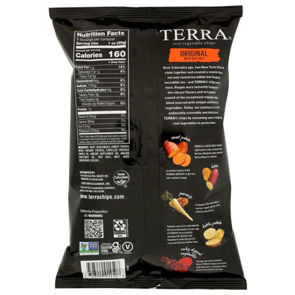 TERRA CHIPS Original with Sea Salt 5 oz bag featuring sweet potato, parsnip, kettle potato, and batata chips