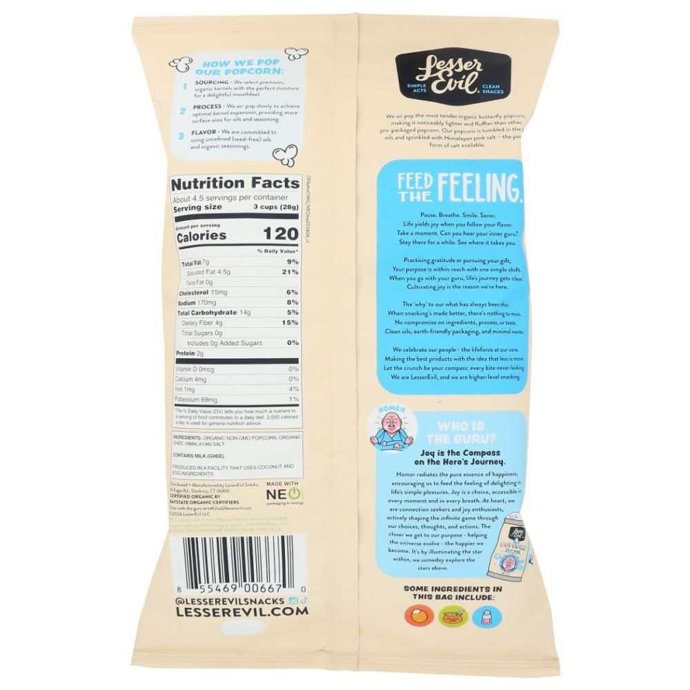 Lesser Evil Oh My Ghee Gourmet Popcorn 4.6 oz savory bag