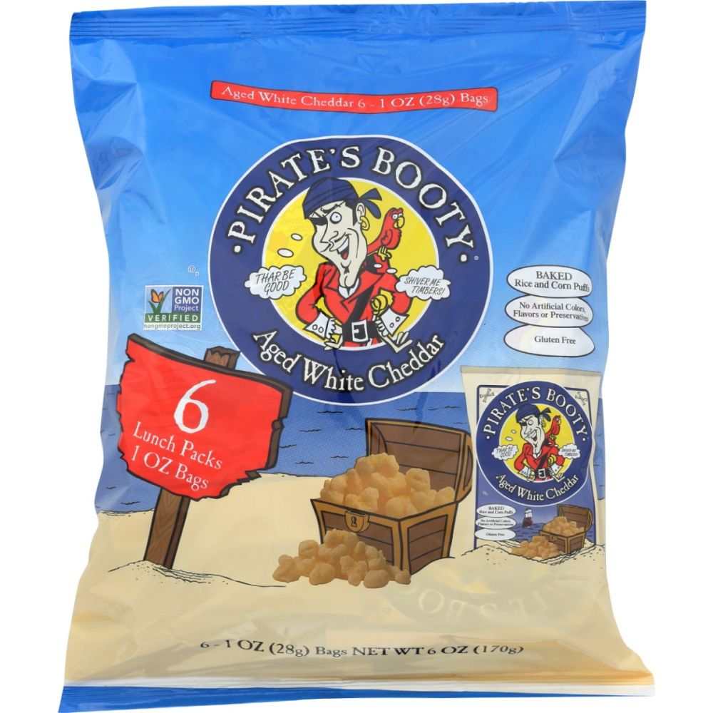 PIRATE BRANDS Aged White Cheddar Rice and Corn Puffs 6 pack gluten free snack bags