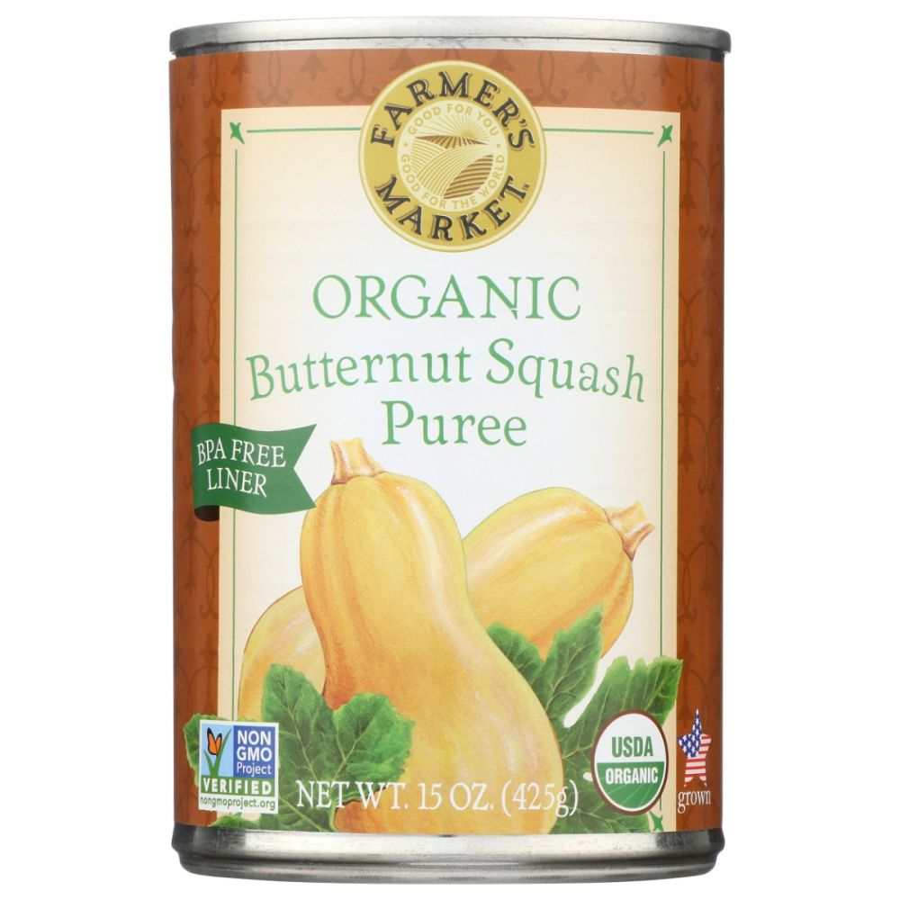 Farmers Market Foods Organic Butternut Squash Puree 15 oz BPA-Free Packaging
