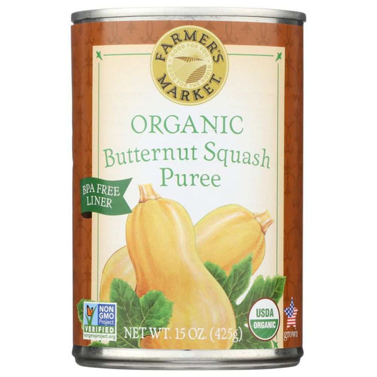 Farmers Market Foods Organic Butternut Squash Puree 15 oz in BPA-Free Packaging