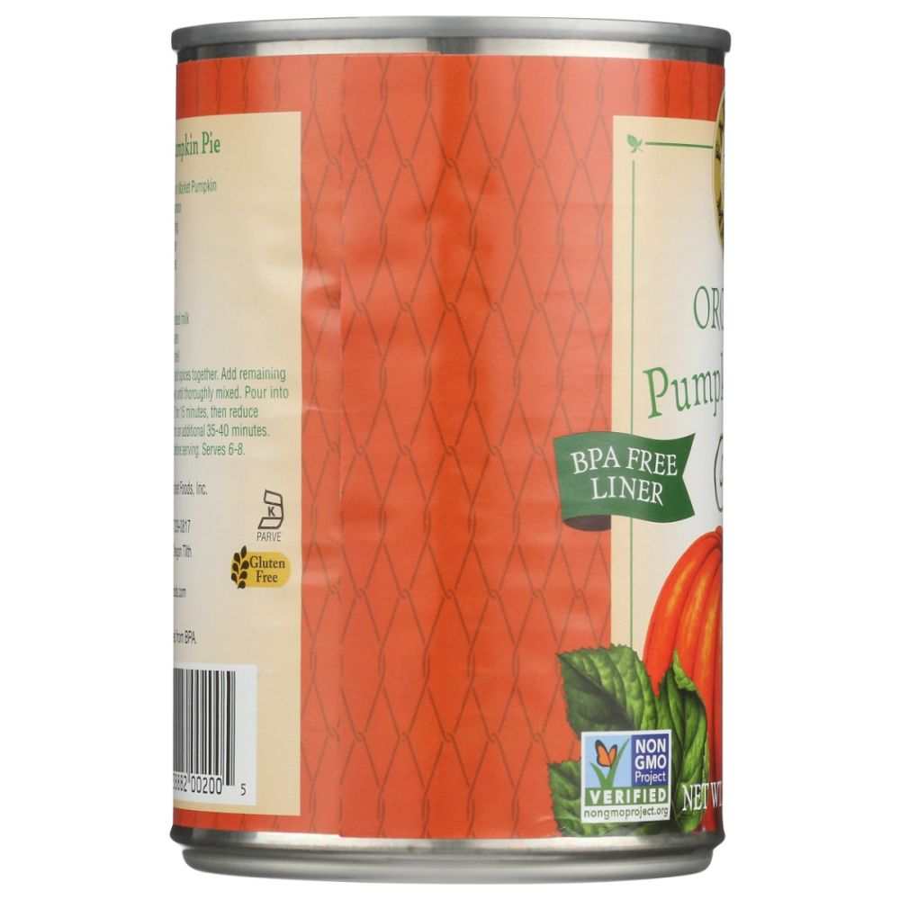 Farmers Market Foods Organic Pumpkin Puree 15 oz jar on wooden surface