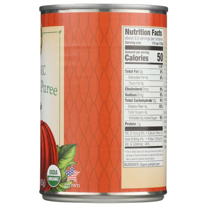 Farmers Market Foods organic pumpkin puree 15 oz container on white background