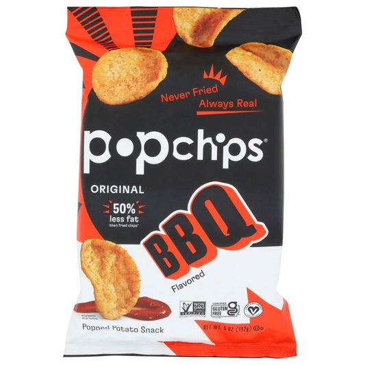 POPCHIPS BBQ Potato Chips 5oz bag with light, crunchy, smoky BBQ flavor and no artificial additives