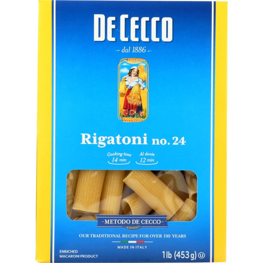 DE CECCO: Rigatoni No 24 Pasta, 16 oz - SMART GREENS
