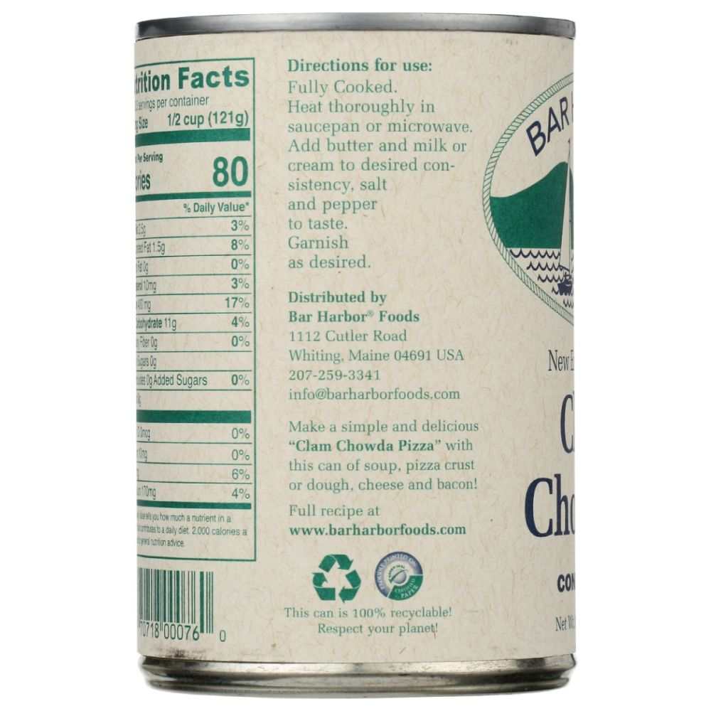 BAR HARBOR New England Clam Chowder condensed soup can with sustainably harvested clams and potatoes