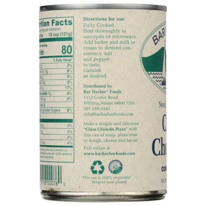 BAR HARBOR New England Clam Chowder condensed soup can with sustainably harvested clams and potatoes