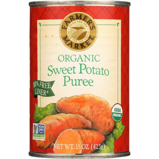 Farmers Market Foods organic sweet potato puree 15 oz BPA-free packaging
