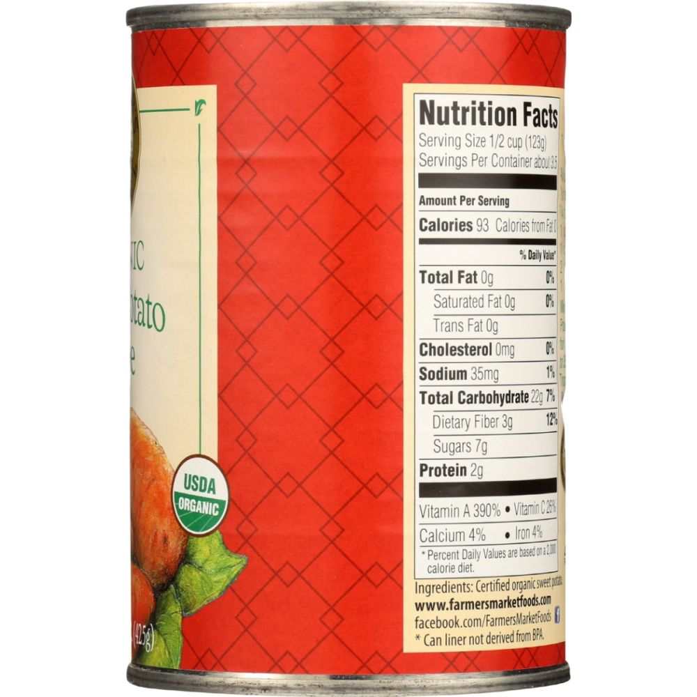 Farmers Market Foods Organic Sweet Potato Puree 15 oz BPA-Free Packaging