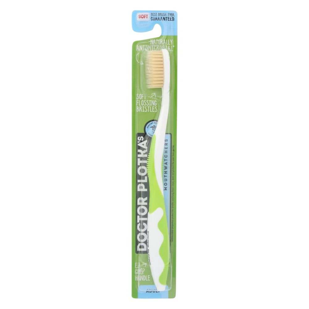 MOUTH WATCHERS Adult Manual Toothbrush Green with dual-layered flossing bristles for deep cleaning