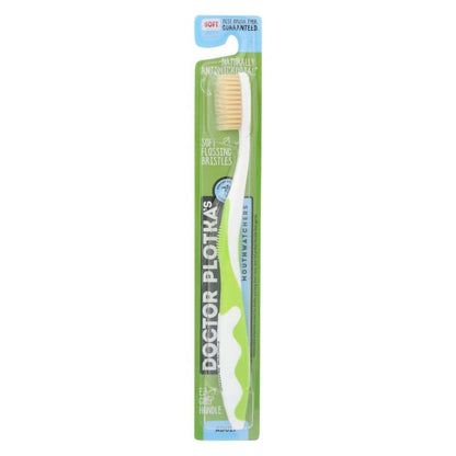 MOUTH WATCHERS Adult Manual Toothbrush Green with dual-layered flossing bristles for deep cleaning