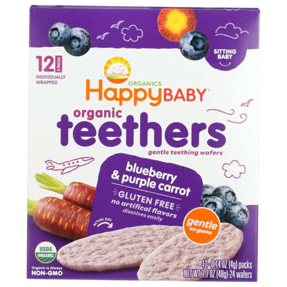 HappyBaby organic blueberry and purple carrot teething wafers for babies, gluten free