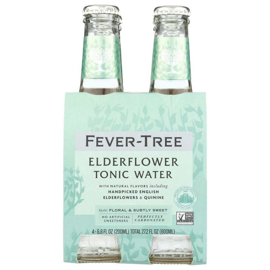 Fever-Tree elderflower tonic water 4-pack glass bottles with floral label